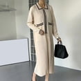 thumbnail image 2 of BangWanChi Long Sleeve Dresses for Women Fall Ladies' And Winter Retro Lapel Contrasting Color Button Patchwork Pleated Knit Dress, 2 of 5