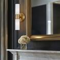 thumbnail image 6 of Kira Home Duo 14" Modern Wall Sconce with Frosted Glass Cylinder Shades, Linear 2-Light Wall Light, Warm Brass Finish, 6 of 8
