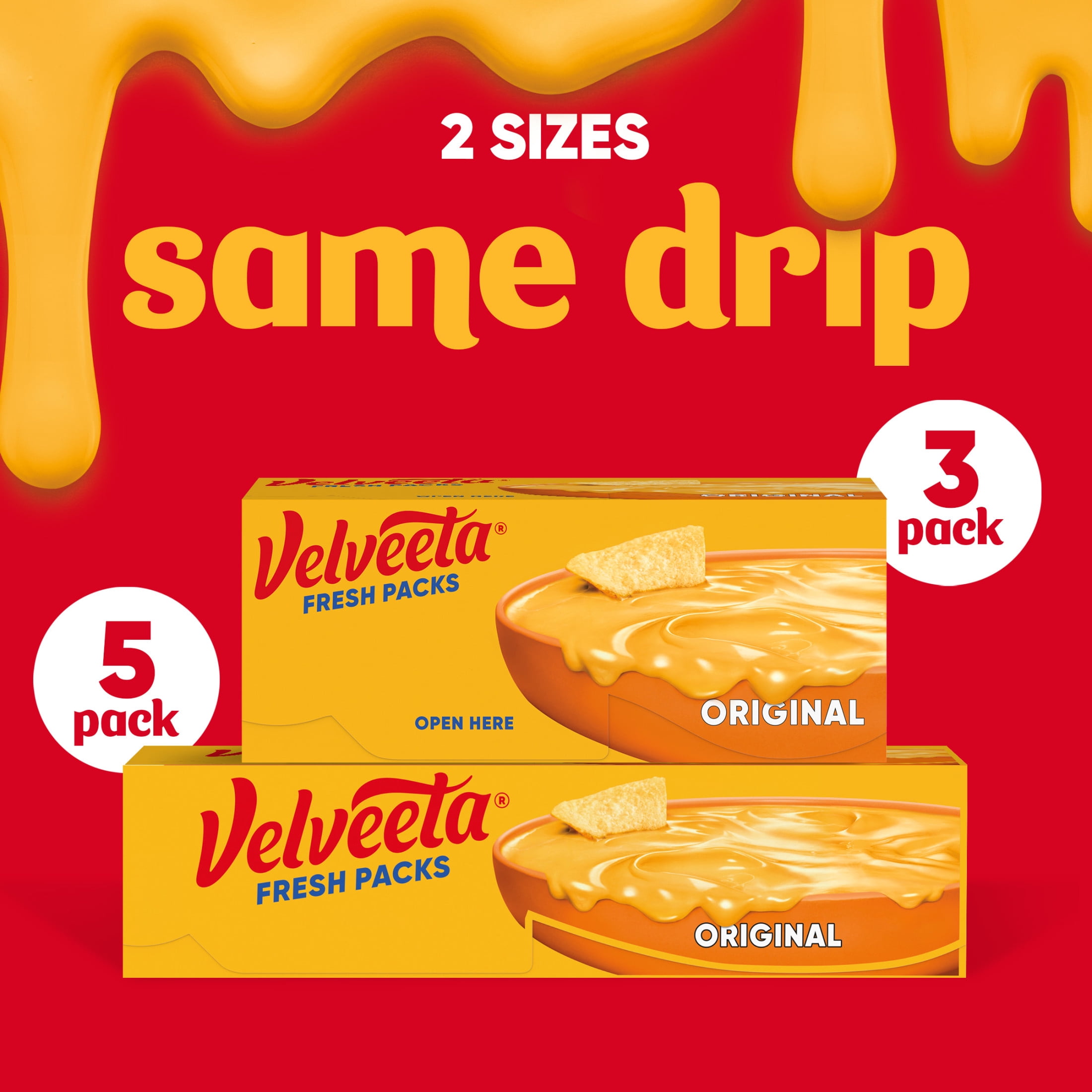 Velveeta Fresh Packs Original Pasteurized Recipe Cheese Product Blocks, 5 Count Pack