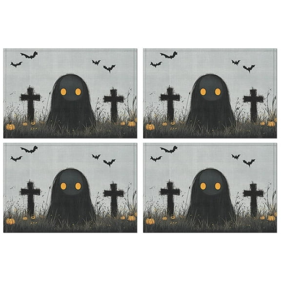Horror Pumpkin Scary Ghost Halloween Placemats Set of 4 Farmhouse Spooky Halloween Place Mat Washable Anti-Skid Table Mats for Wedding Restaurant & Camping