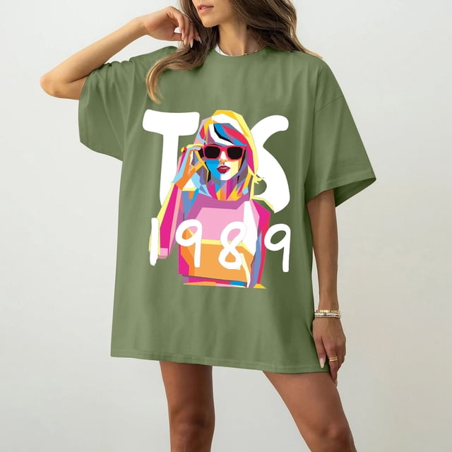 TayIor Sw1ft Chemises, Tylor Sw1ft Merch, Tylor Sw1ft, Mode Décontractée pour Femmes, Chemises à Manches Courtes et Col Rond Imprimé, Chemisier Graphique pour Amatrices de Musique TKFASHION Vert Menthe TTTG