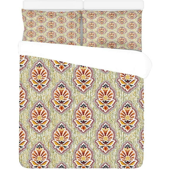 RYLABLUE 3 Piece Bedding Set Yellow Red Eastern Twin Size Duvet Cover with 2 Pillowcase for Home Bedding Room Decoration