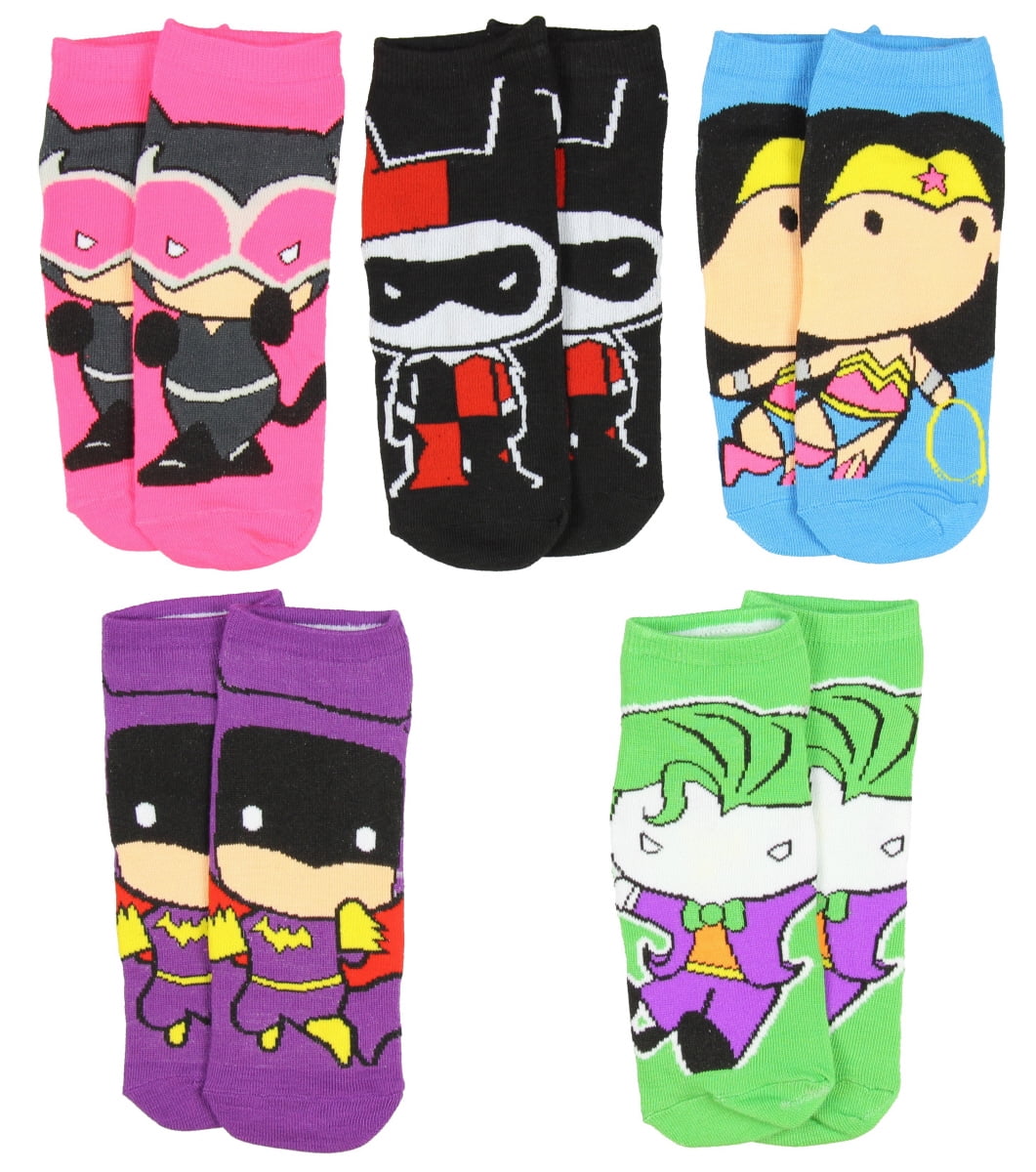 dc comics womens superhero & villians character socks 5 pair