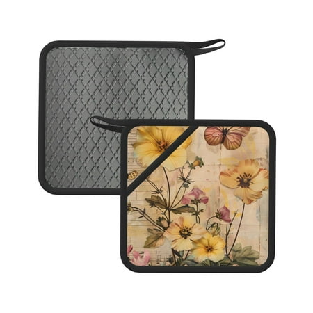 

Lukts Vintage Floral Butterfly Collage for Silicone Anti-hot Mats - Heat Resistant for Kitchen Counter Dish Drying Mat Silicone Trivets Hot Pads for Kitchen Counter