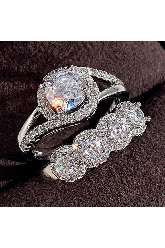 2pcs His and Hers Wedding Ring Sets Couples Engagement Rings Women and Men 925 Sterling Silver Full Cubic Zirconia Banquet Women's Combined Ring Geometric
