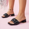 thumbnail image 2 of Block Heel Sandals for Women Slide Low Heel Open Square Toe Fold Solid Color Non Slip Beach Summer Slide Sandals Black, 2 of 6