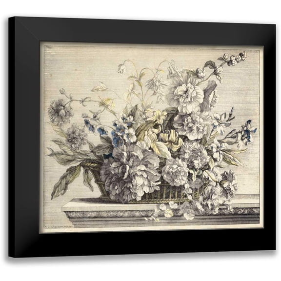 Baptiste, Giovanni 14x12 Black Modern Framed Museum Art Print Titled - Vintage Basket of Flowers II