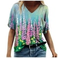 thumbnail image 1 of Awdenio Femmes d'Été Manches Courtes Tunique Tops V Cou Coloré Imprimé Floral Tee-Shirts Chemises Confortables Décontractées Tops, 1 of 3