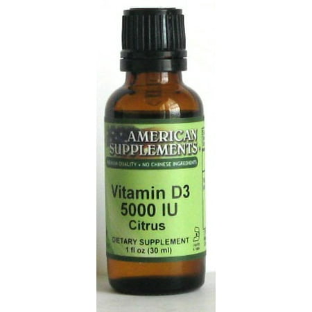 Vitamin D3 5000 Citrus with MCT Oil No Chinese Ingredients American Supplements 1 oz Liquid