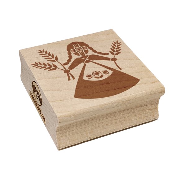 Motanky Motanka Doll Holding Wheat Stems Ukraine Square Rubber Stamp Stamping Scrapbooking Crafting - Small 1.25in