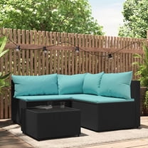 vidaXL 4 Piece Patio Lounge Set with Cushions Black Poly Rattan