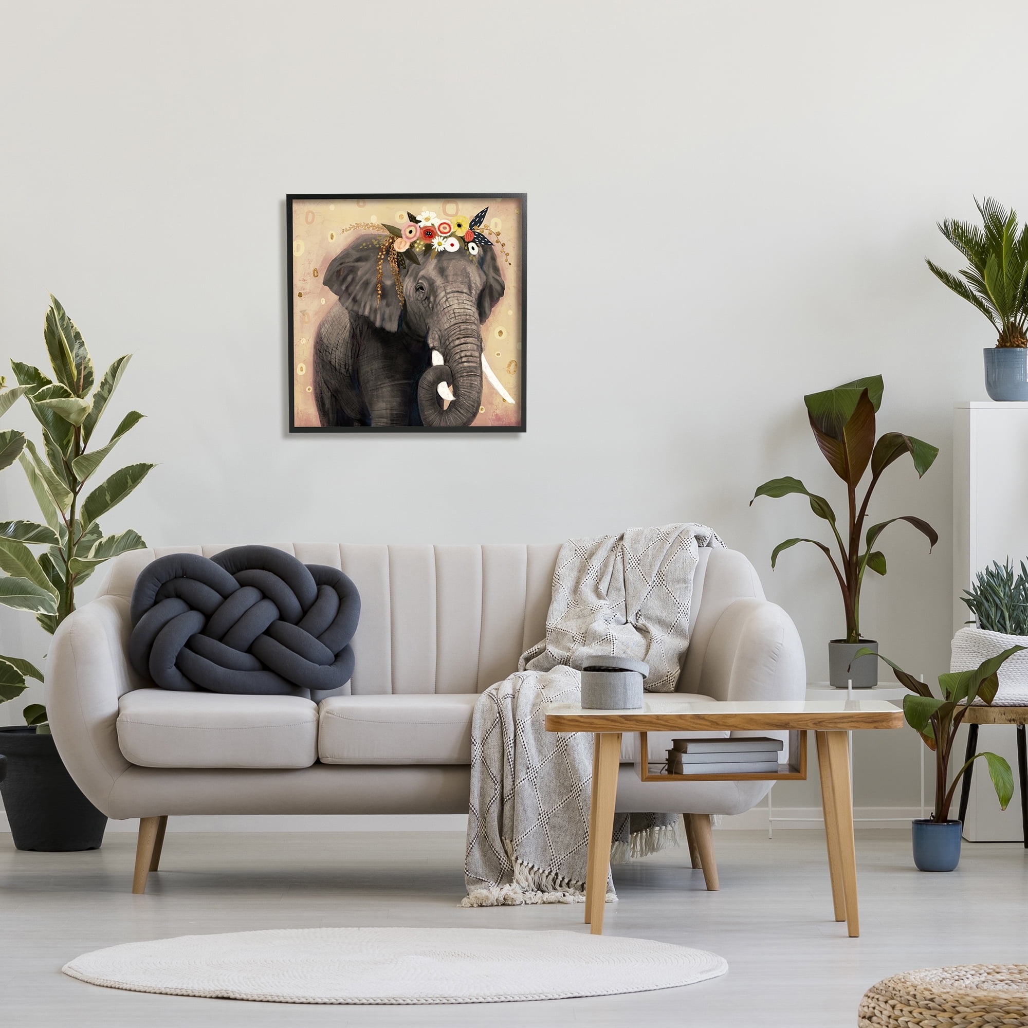 Stupell Industries Elephant Large Tusks Floral Crown Abstract Shape Pattern, 24 x 24, Design by Victoria Barnes