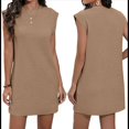 thumbnail image 3 of Robe T-Shirt Courte d'Été pour Femme à Manches Cap, Col Rond, Décontractée, Ample, Basique, Mini, Kaki, G, 3 of 7