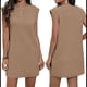 thumbnail image 3 of Vestido Corto de Verano para Mujer, Estilo Camiseta, Corta, Cuello Redondo, Informal, Holgado, Básico, Minivestido Caqui L, 3 of 7