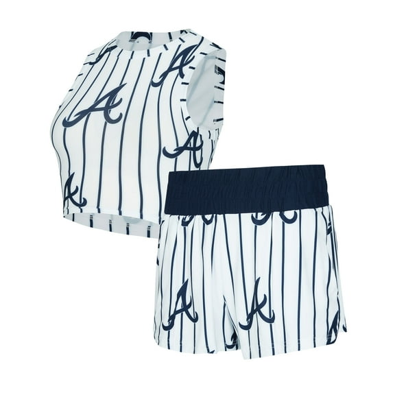 Women's-Concepts Sport  White Atlanta Braves Pinstripe Record Tank & Short Set