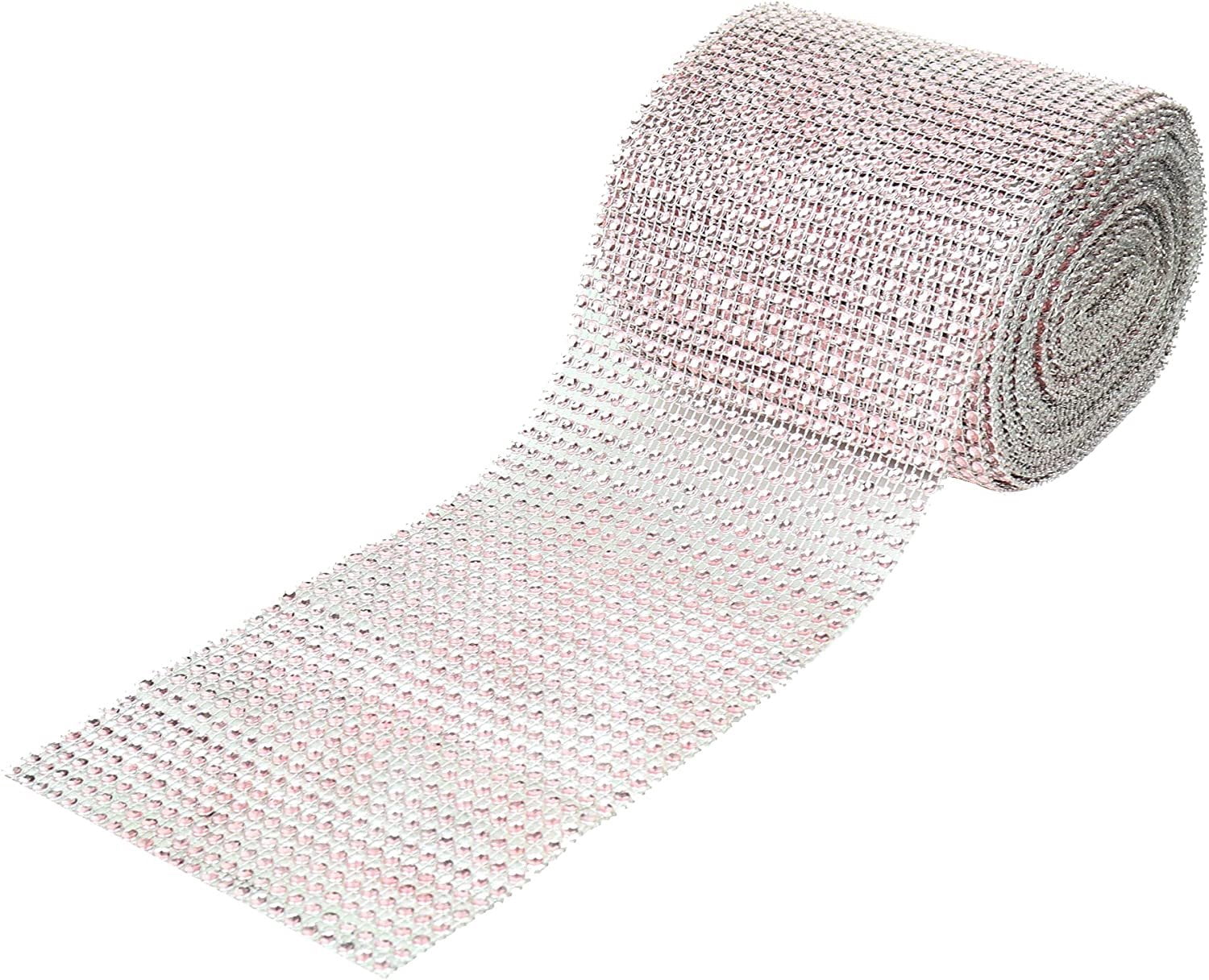 O'Creme Rhinestone Mesh Ribbon Wrap 24 Row 4-1/2 Inch Wide x 10 Yards, Light Pink