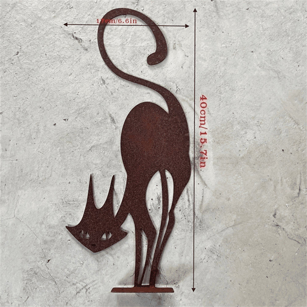 Vintage Iron Black Cat Wall Art Sculpture Gothic Halloween Decor for Garden Patio Living Room