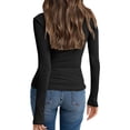 thumbnail image 3 of Long Sleeve Solid Color Women V-neck Slim Fit Polo Shirt, 3 of 5
