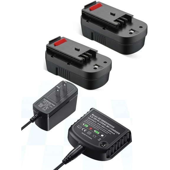 2Pack 18V 3.7Ah Replacement Battery for Black & Decker HPB18 HPB18-OPE 244760-00 A1718 FS18FL FSB18 Firestorm Battery Charger for Black and Decker Cordless Tools 7.2V 9.6V 12V 14.4V 18V