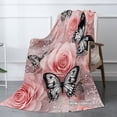 thumbnail image 2 of Spxubz Rose And Butterfly Pattern Flannel Throw Blanket For Gift Home Sofa Bed Decoration 80x60 inch, 2 of 5