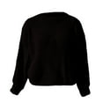 thumbnail image 4 of Women's Chenille Knit Cropped Pullover Sweater, Solid Color Crewneck Lantern Sleeve Soft Warm Top for Autumn Winter Season, Casual Daily Wear and Comfortable Outfits Black L, 4 of 5