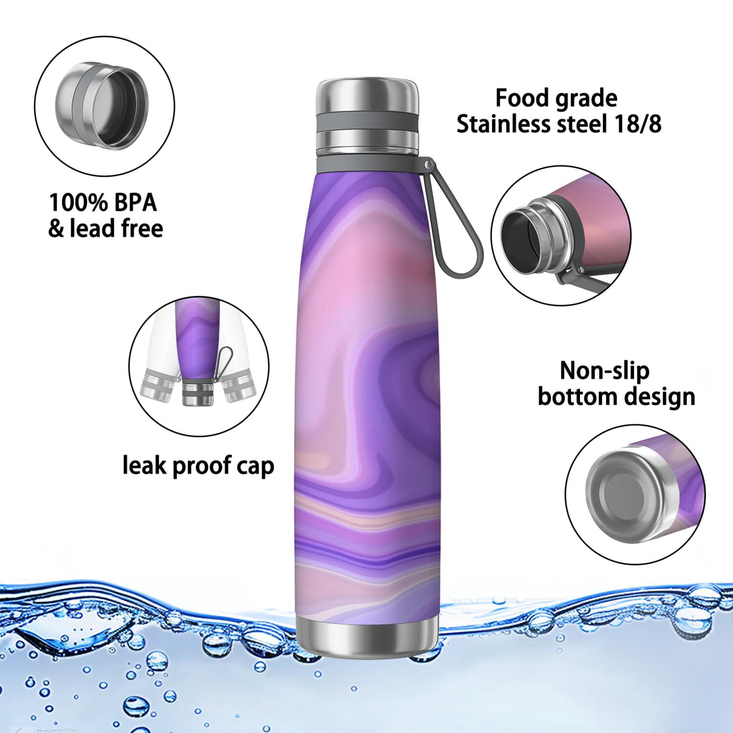 29oz Insulated Water Bottle with Tea Infuser, Stainless Steel Travel Mug, Liquid & Marble Print