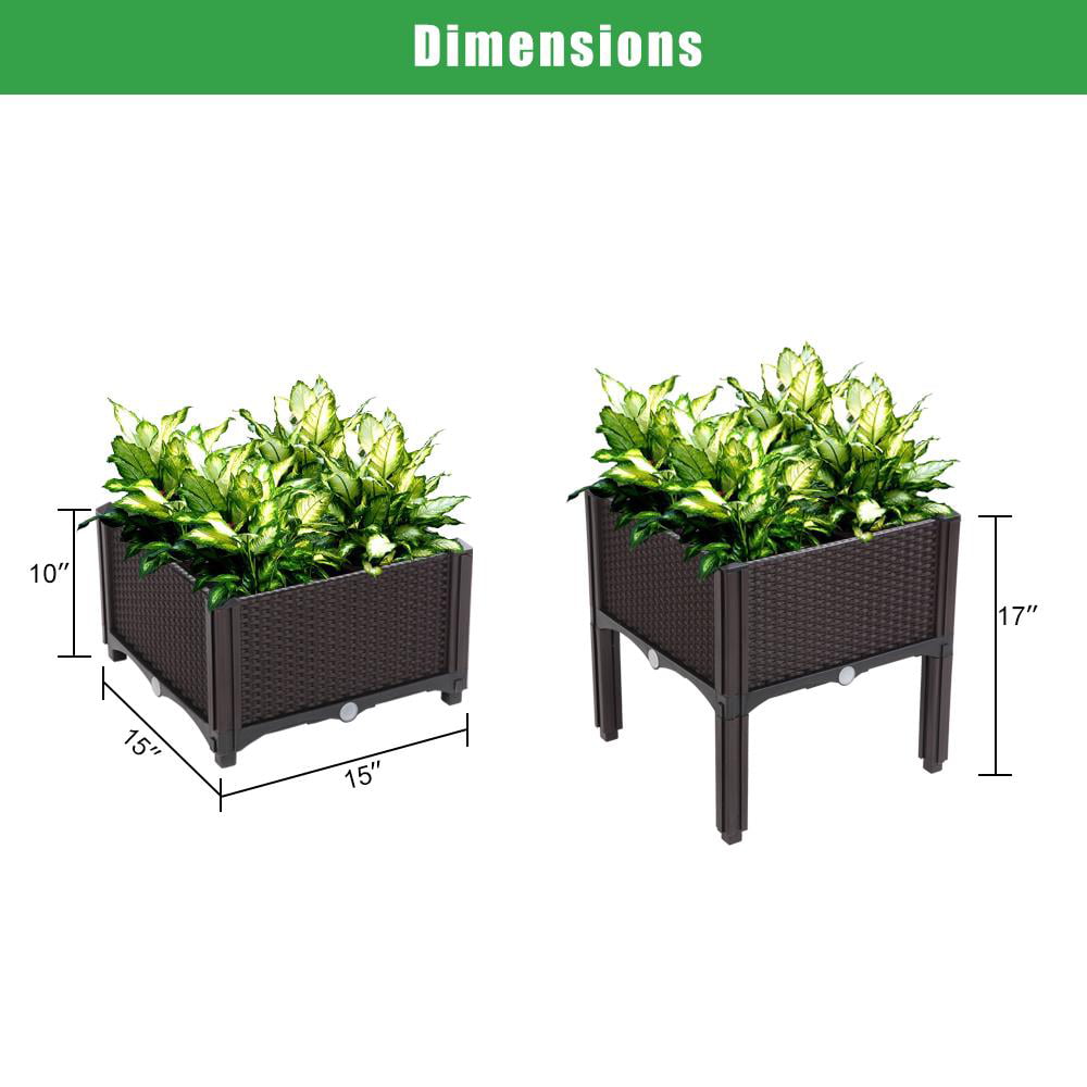 Modern Rattan Pattern Balcony Garden Planting Boxes Kit with Self-Watering White 2PCS Plastic Raised Garden Beds Outdoor Patio Elevated Planter Box for Vegetables Flowers Herbs 