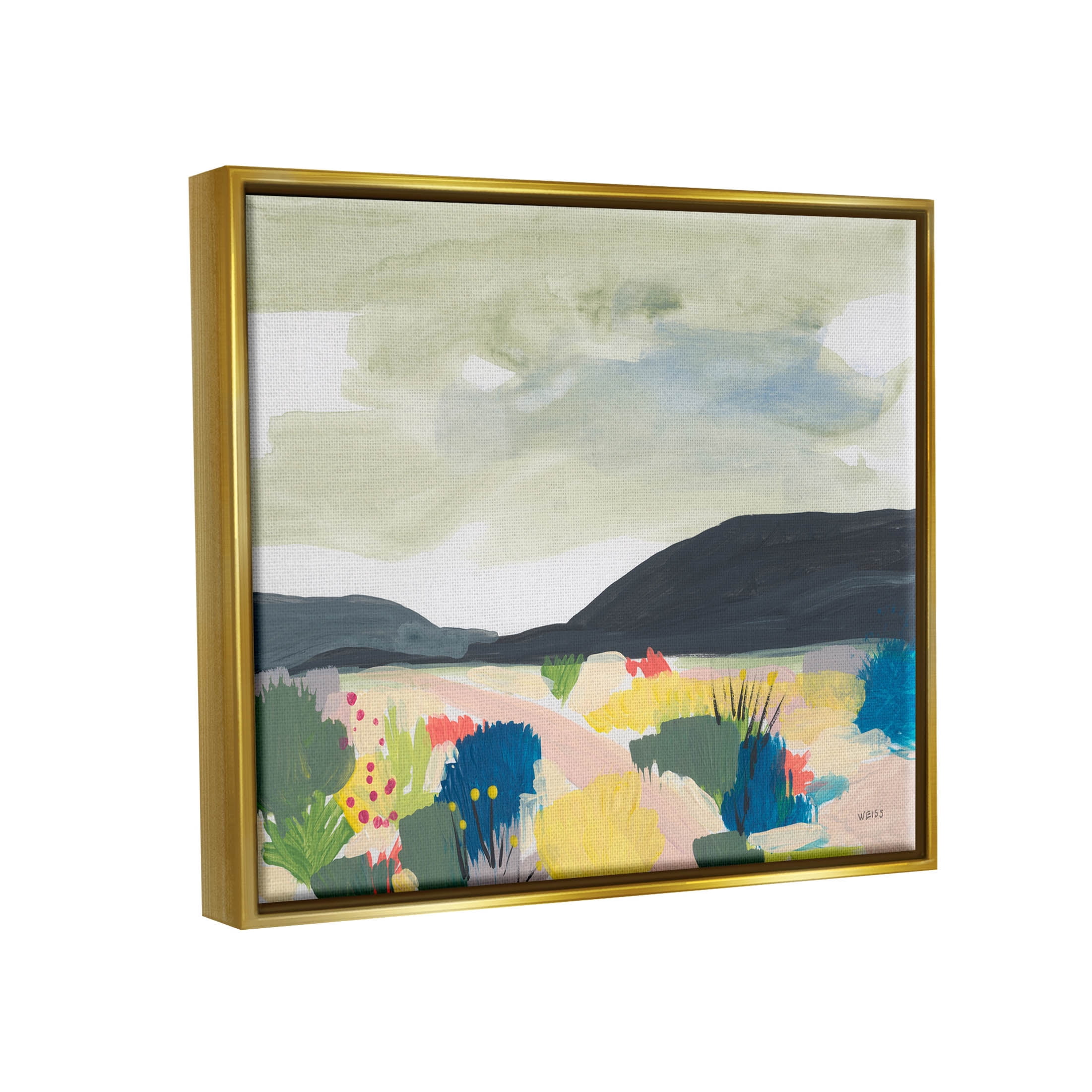 Stupell Industries Mountain Meadow Landscape Horizon Painting Metallic Gold Floating Framed Canvas Print Wall Art, Design by Jan Weiss