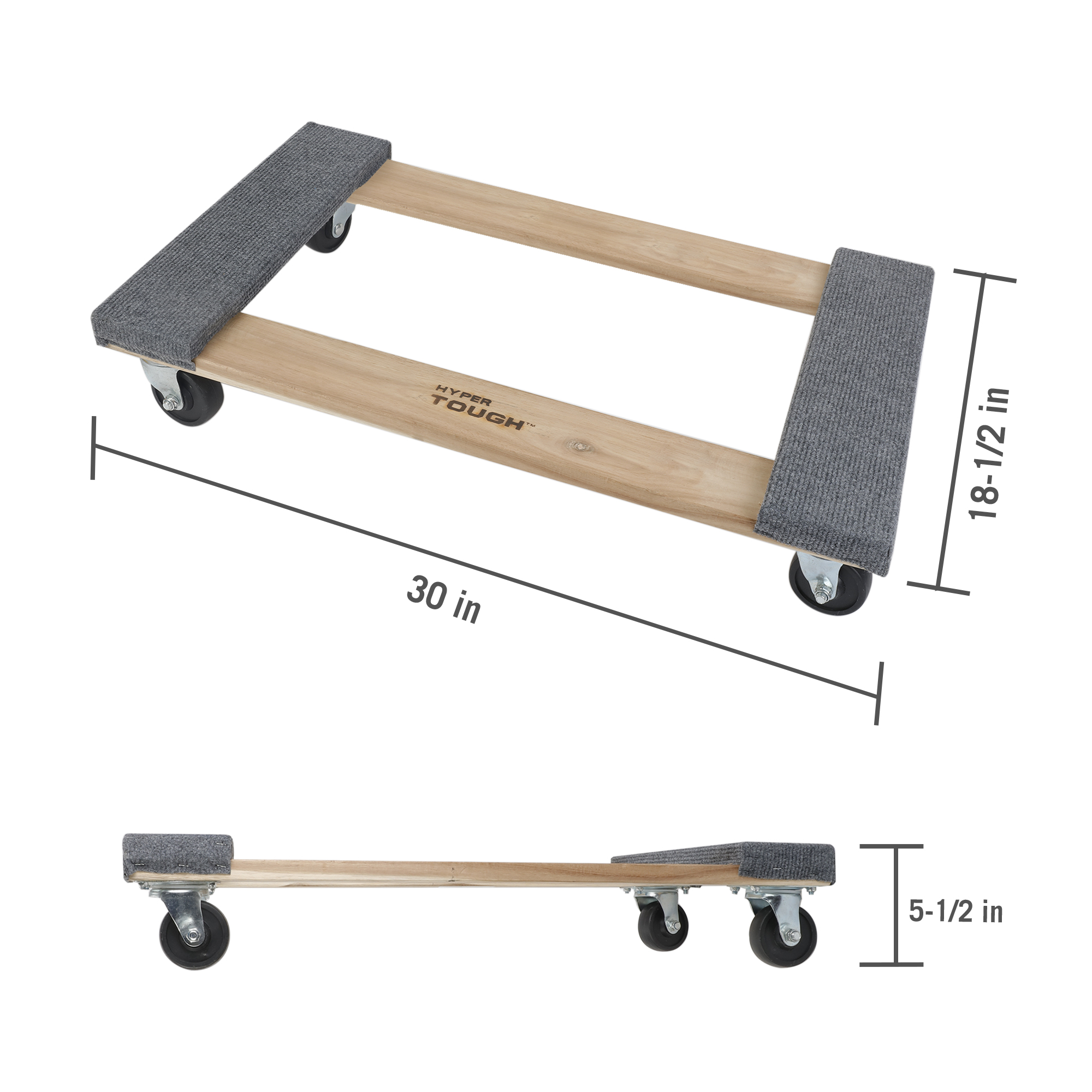 Hyper Tough 30” Wooden Moving Dolly, 660-lb Capacity, Dollies - image 2 of 9