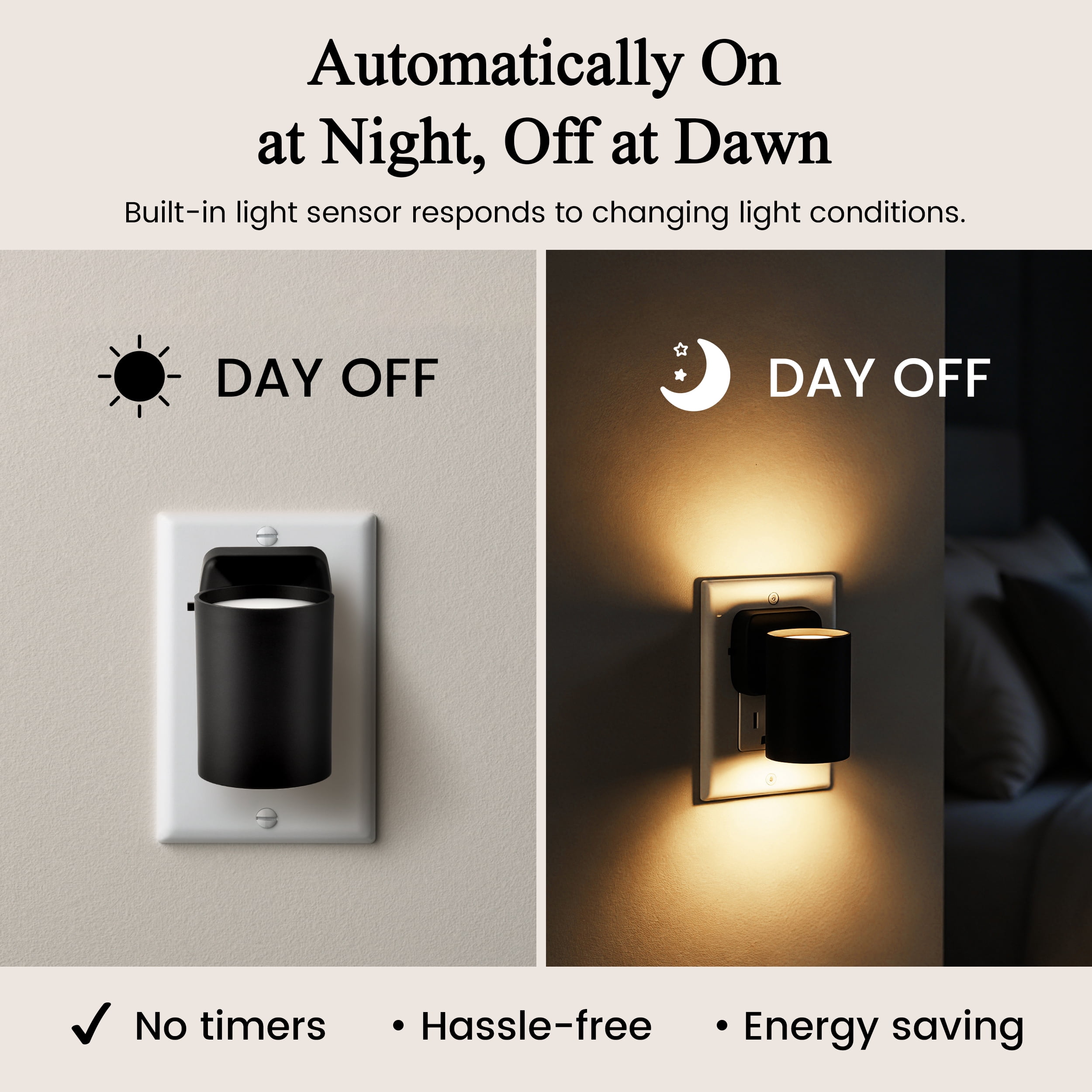 Better Homes & Gardens Black LED Night Light, Soft White, Dusk to Dawn, Dual-Lumen Switch Select, 1 Pack