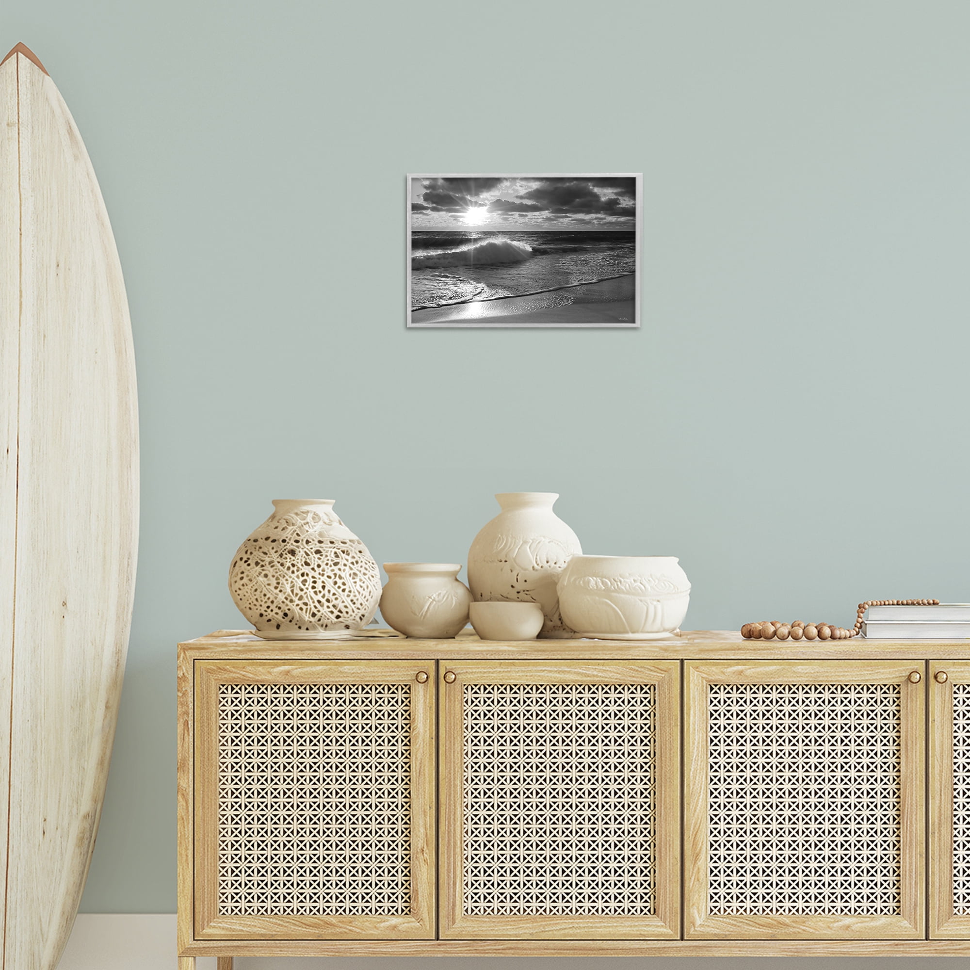 Stupell Industries Sunset Crashing Wave Landscape Photography Gray Framed Art Print Wall Art, 18 x 12