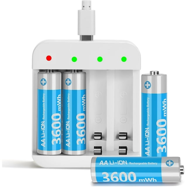 Rechargeable Lithium AA Batteries 4 Pack AA 1.5V Size Li-ion Batteries for Blink Camera,Double A Battery 3600mWh with 2H Fast Charge