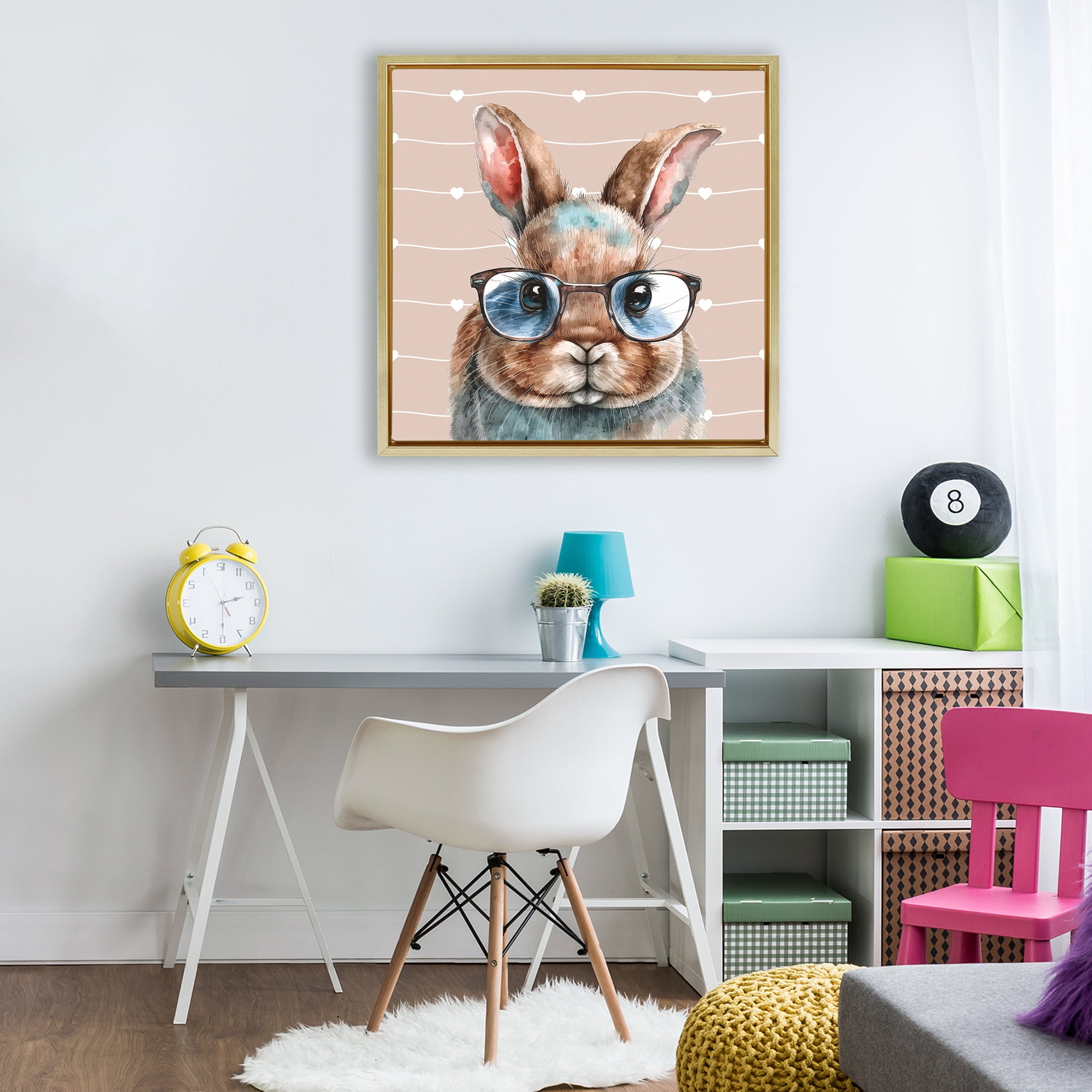 Stupell Industries Buster Rabbit with Specs Gold Framed Floater Canvas Wall Art, design by Yvonne Coleman Burney