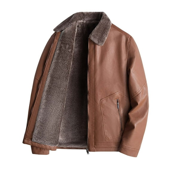 Men's Winter Leather Jacket with Lapel Collar Thickened Warm Coat for Cold Weather