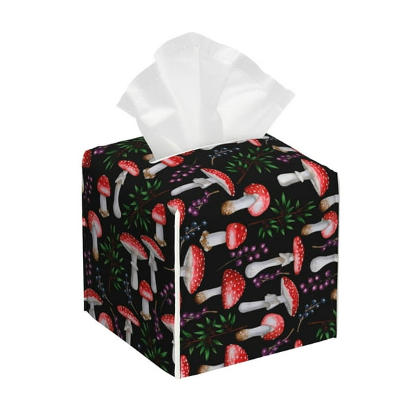 Balery Red Mushrooms Porta Pañuelos de Cuero con Estampado – Funda Moderna Cuadrada para Caja de Pañuelos, Dispensador 5x5x5''