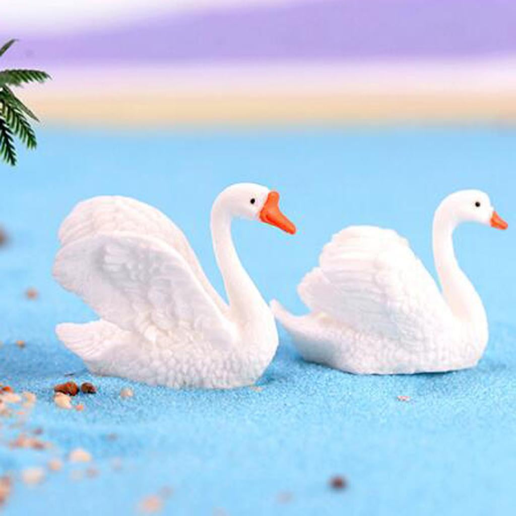 1 Pair of Mini Resin White Swan Figurine Dollhouse Fairy Garden Bonsai Decor 