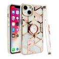 thumbnail image 3 of For iPhone 14 PRO Case RoseGold Chrome Edge IMD Marble Design Ring Stand Cover, 3 of 3