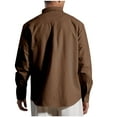 thumbnail image 3 of Linen Button Up Shirts for Men Pocket Dress Casual Blouses Long Sleeve Lapel Collar Solid Color Shirt Tops (XL, Brown), 3 of 5