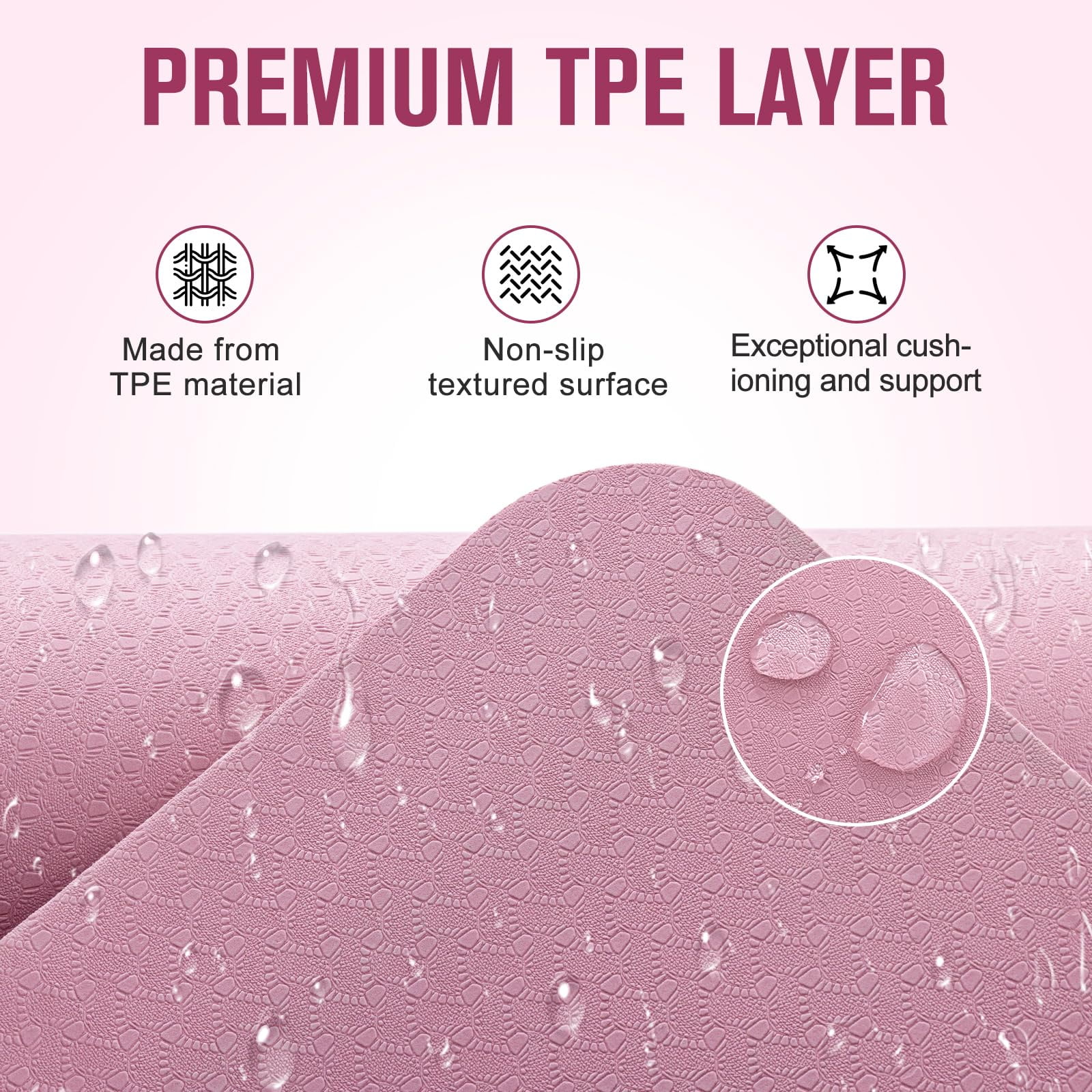 UMINEUX Extra Thick Yoga Mat, 2/5 Inch (10MM), Natural Rubber and TPE Non Slip Yoga Mats with Strap for Women Men, Eco Friendly Exercise Mat for Yoga, Pilates, Pink