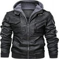 thumbnail image 1 of Motorcycle Jacket for Men Casual Faux Leather Bomber Jacket with Removable Hood, 1 of 7