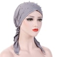 thumbnail image 2 of DPTALR Chapeau Turban Extensible en Coton pour Femmes Indiennes Perles Perte de Cheveux Foulard Enveloppe, 2 of 2