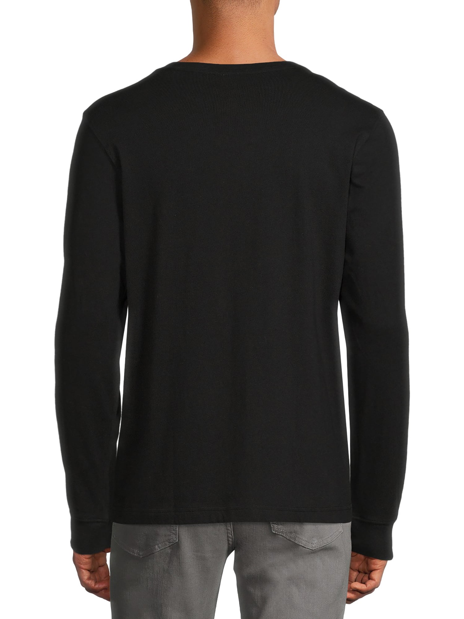 George Men's Long Sleeve Crew Neck Plain T-Shirt, Black