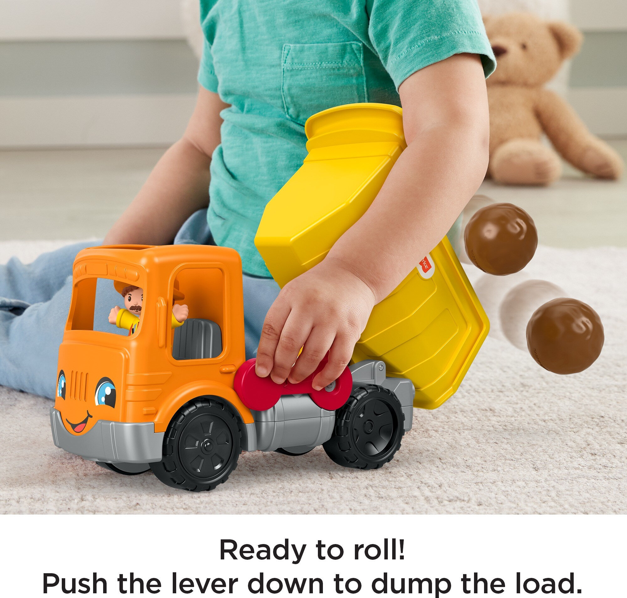 Fisher-Price Little People Work Together Dump Truck Toddler Construction Toy with Music & 3 Pieces - image 3 of 6
