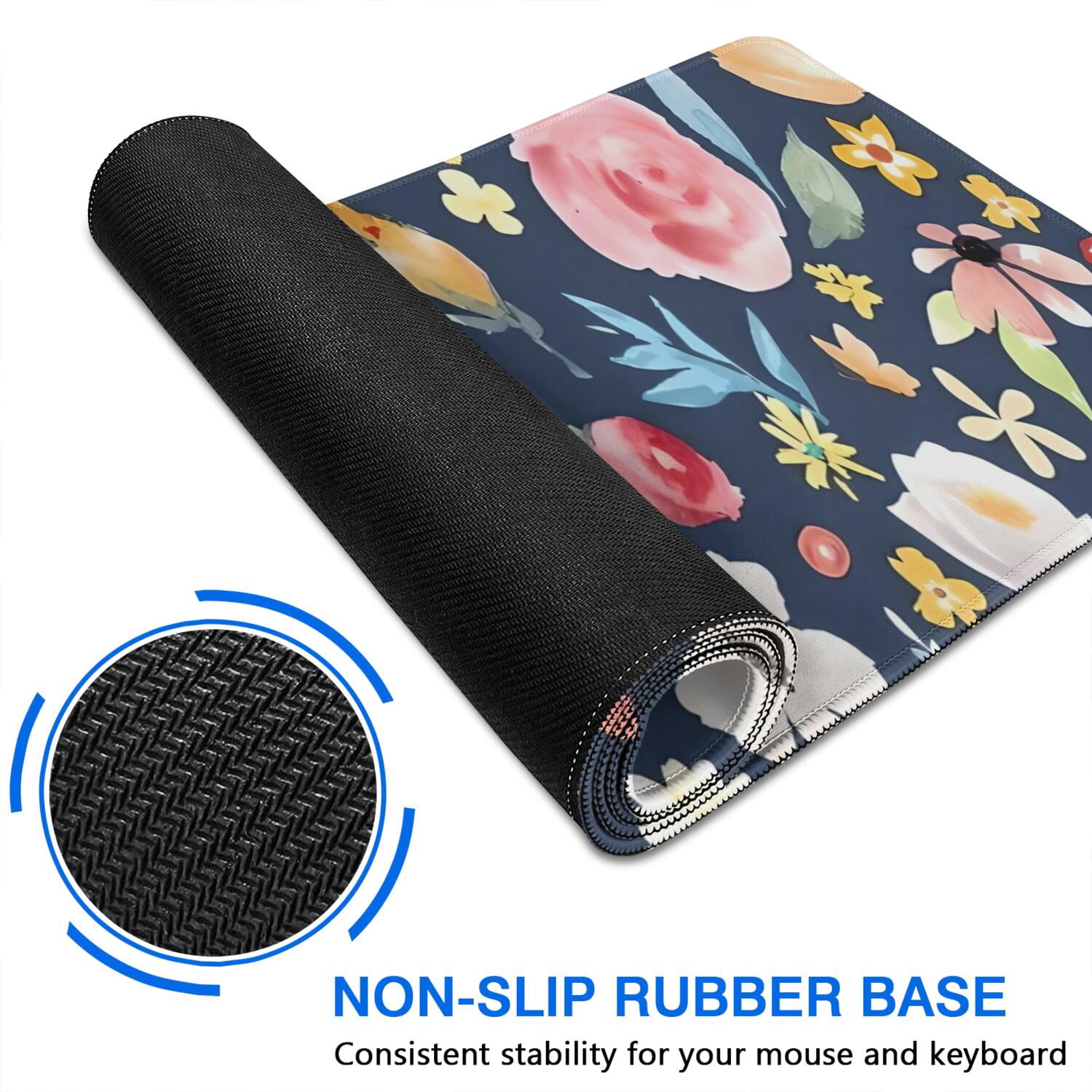 Long Mouse Pads for Desk,Pioneer Flower Floral Print Pattern Desk Mats on Top Of Desks, Desk Mouse Pad Extra Large with 3mm Non-Slip Base and Stitched Edge for Gaming,Office,Work,Home 31.5"x15.7"