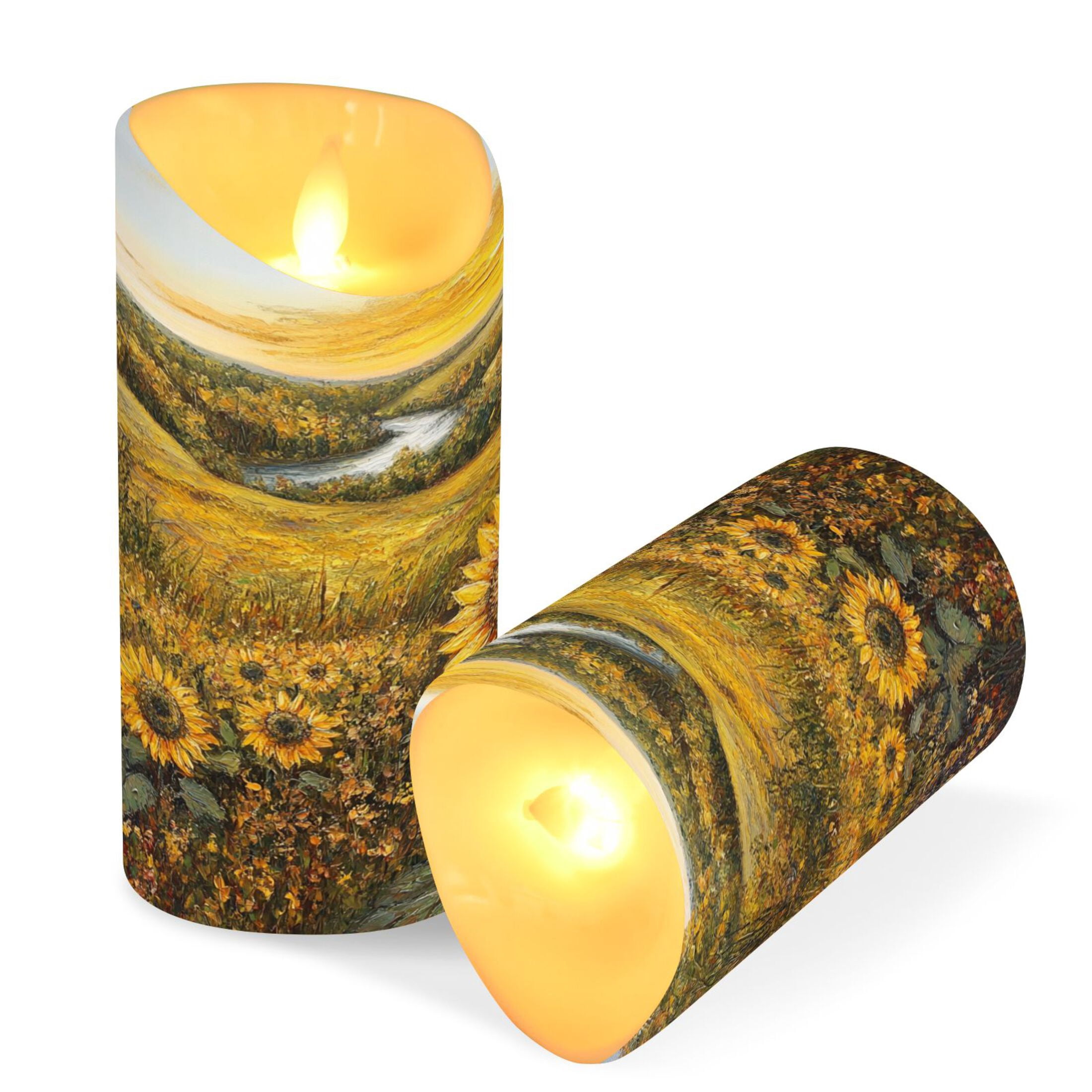 Wobogo Oil Painting Of Sunflower Flameless Candles with Remote Battery Operated Flickering LED Candles with Timer 2/4/6/8H Medium Size