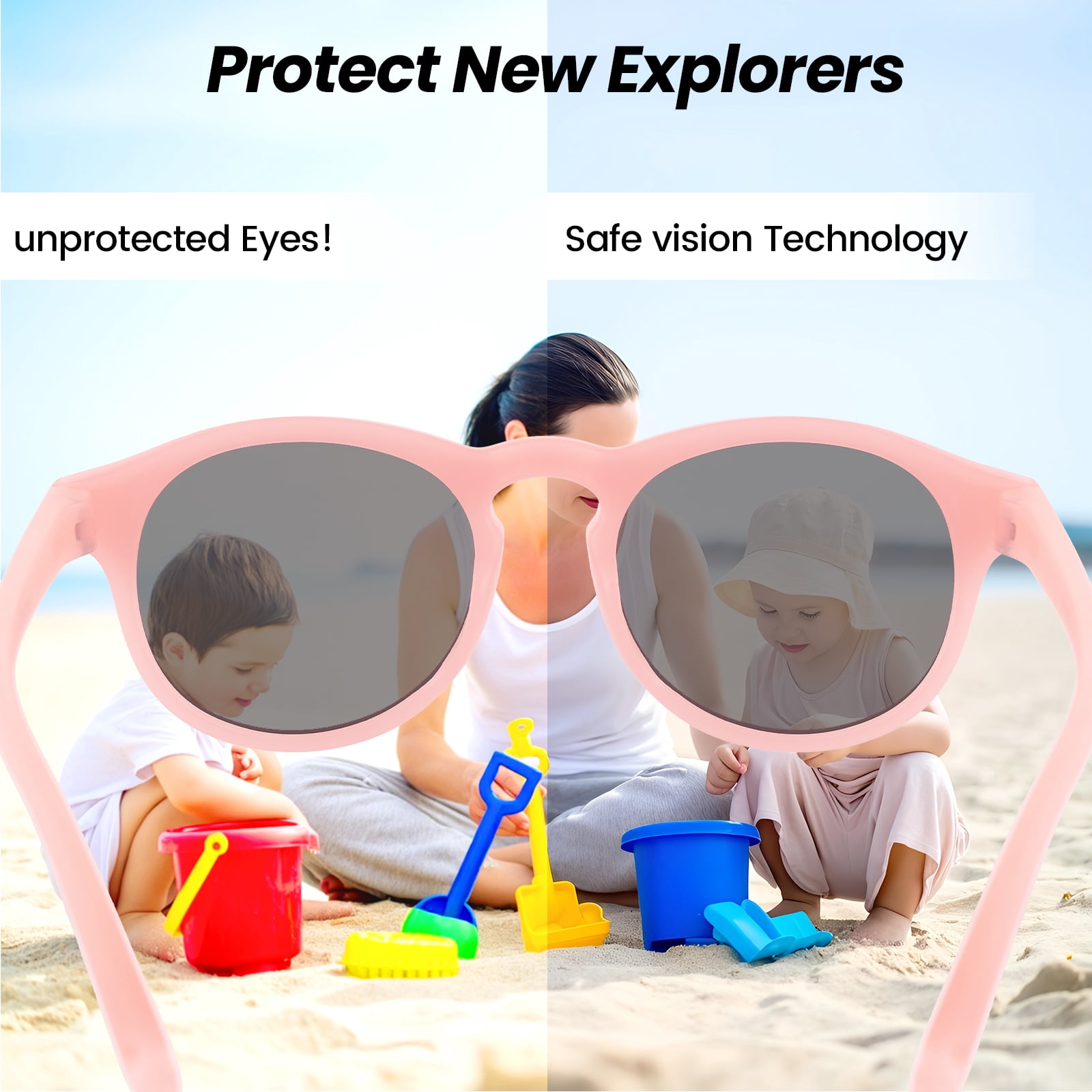 HECCEI Pebblie Baby Sunglasses with Strap - UV400 Polarized Sunglasses, Ages 0-2 Pink
