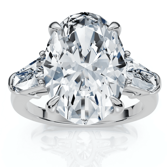 Pompeii Certified 4 1/3Ct Oval & Baguette Diamond Engagement Ring 14k Gold/Pt Lab Grown