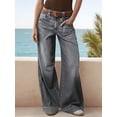 thumbnail image 5 of Female Wide Straight Leg Mid Rise Baggy Pocket Denim Jeans Without Belt Gray L, 5 of 8