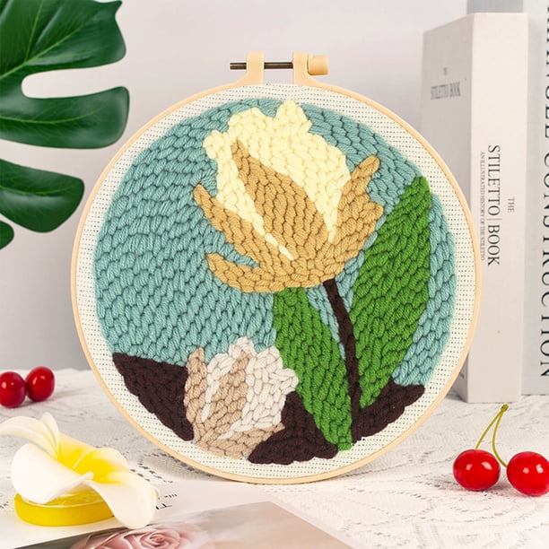 Xihbxyly Kit de Bordado con Hilo Grueso, Estilo Serie de Flores, Juego Completo de Herramientas para Bordar, Ideal para Principiantes, Manualidades Creativas, Pasatiempo Relajante, Tamaño de 20 Cm, P