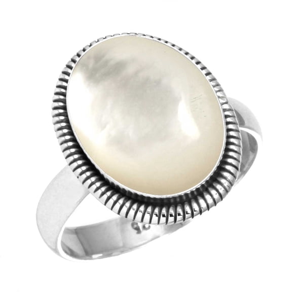 925 Silver Ring For Women - Men White Natural Mother Of Pearl Stone Silver Ring Size 8 April Birthstone Boho Silver Ring Size 8 Gift For Ladies On Engagement 925 Silver Jewelry With Gemstone